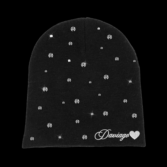 Black Daviago Rhinestone Beanie
